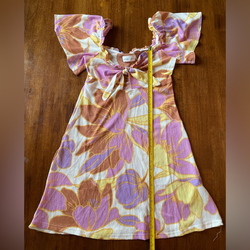 Lefties Tie-Front Dress Floral Pink Yellow Size XS